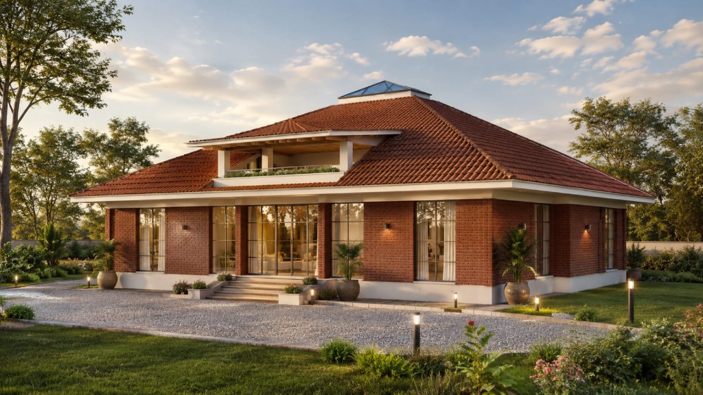 Vedic Villa Elevation - Courtyard & Balcony